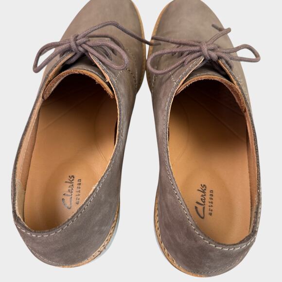 Clarks Artisan Mens Size 11 Suede Oxford Dress Shoes Laced Up Brown Classic - Picture 5 of 12
